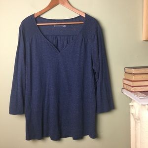 Eddie Bauer 2x blue 3/4 sleeve smocked shirt top